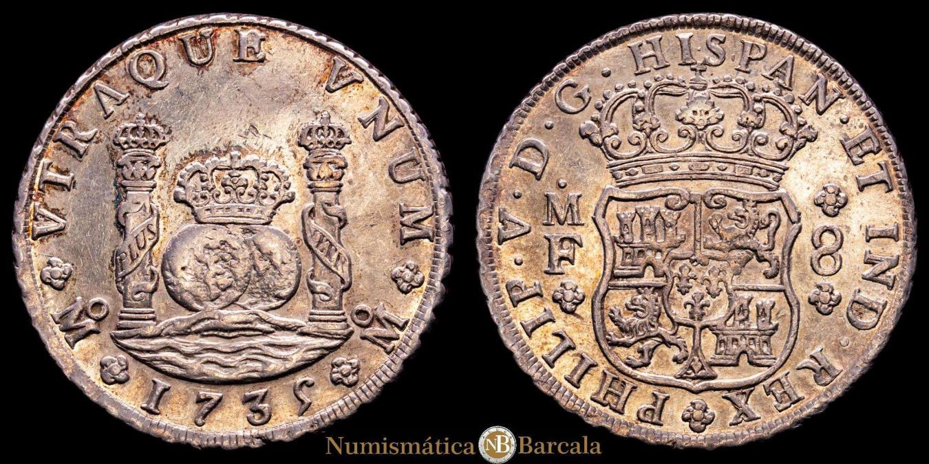 Philip V (1700-1746). 8 reales. 1735. Mexico. MF. (Cal-1443). Ag