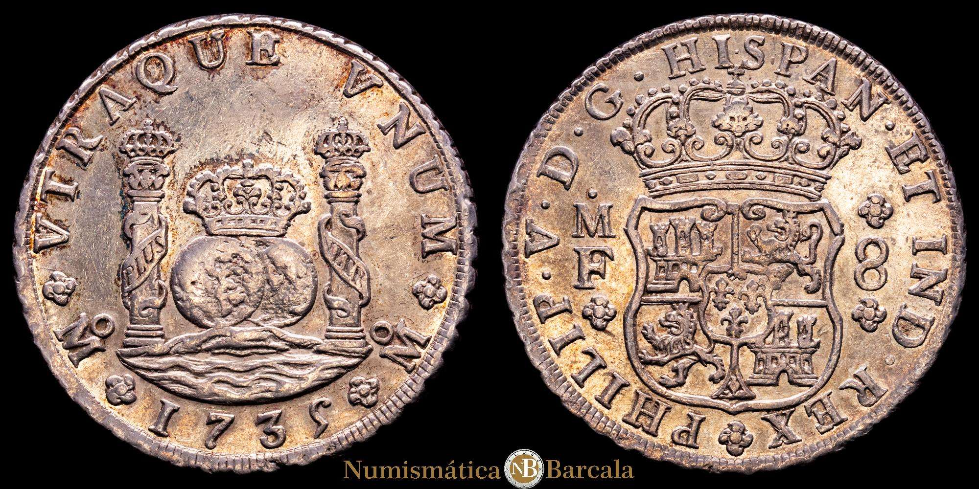 Philip V (1700-1746). 8 reales. 1735. Mexico. MF. (Cal-1443). Ag