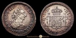 World Coins - Charles III (1759-1788). 1/2 real. 1783. Mexico. FF. (Cal-210). Ag. 1.55 g. Light iridescent toning. Minor oxidation. XF+.