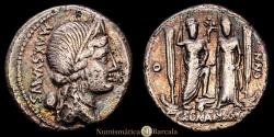 Ancient Coins - Egnatia. Cn. Egnatius Cn. f. Cn. n. Maxsumus. Denarius. 75 BC. Auxiliary mint of Rome. (Craw-391/3). (Cal-563). AR. 3.62 grams. Choice Very Fine. Light iridescent patina. Rare.