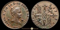World Coins - Isabel II. 2 Maravedís. (2.28 g.). Segovia. 1847. AC-59. EF. R.C.O.