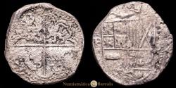 World Coins - Philip IV. 8 Reales. (25.25 g.). Potosi. 1634. Assayer T. AC-1459. Fine. Rare. Marine oxidation.