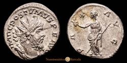 Ancient Coins - Posthumous Antoninianus, 268 AD, Treveri, 3.39 g, PAX AVG, Choice Extremely Fine, RIC-318