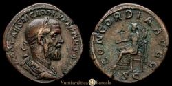 Ancient Coins - Pupienus Roman Imperial, 238. Sestertius (21.49 g), Rome, April-June 238. RIC 20. A beautiful coin with a lovely brown patina and a magnificent portrait. Rare. In very go...