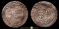 World Coins - Ferdinand and Isabella (1474-1504). 1 real. Toledo. (Cal-449). (Bautista-2457). Ag. 2.51 g. Pre-Pragmatic. T below the obverse coat of arms. Rare. VF.