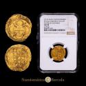 World Coins - Joanna and Charles (1504-1555). 1 escudo. ND (1516-56). Seville. (Cal-199). (Tauler-22c). Au. 3.35 g. Attractive color. Encapsulated by NGC as AU 58.