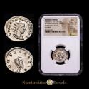 Ancient Coins - Divus Valerian II, 258 AD. Silver Antoninianus (4.46 g). Rome, 256-258 AD. RIC V.2 27; MIR 265 g; RSC 7. Encapsulated by NGC as AU. Surface 5/5, Strike 3/5.