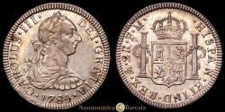 World Coins - Charles III (1759-1788). 2 reales. 1785. Mexico. FM. (Cal-677). Beautiful. Original luster. Rare in this condition. 6.70 g. Choice Extremely Fine.