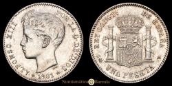 World Coins - Alfonso XIII. 1 Peseta. (5g.). Madrid. 1901 (19-01). Assayer SM·V. CA-60. EF.