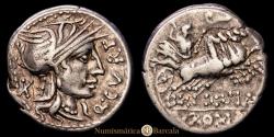 Ancient Coins - Curtia. Quintus Curtius. Denarius. 116-115 B.C. Northern Italy. (Ffc-669). (Craw-285/2). (Cal-534). AR. 3.73 grams. Smooth patina. Choice VF.