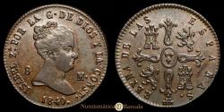 World Coins - Isabella II. 8 Maravedís. (9.99g.). Segovia. 1840. AC-126. Choice Extremely Fine. B.N. Very good and attractive specimen.