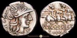 Ancient Coins - Lucretia. Denarius (3.91 g.). Rome, 136 B.C. Craw-237/1A. XF+. Very well struck with good detail.