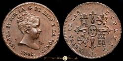 World Coins - Isabella II. 1 Maravedí. (1.35g.). Jubia. 1842. CA-32. SC-. Excellent condition.