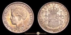 World Coins - Alfonso XIII (1886-1931). 10 centavos. 1896. Puerto Rico. PGV. (Cal-125). Ag. 2.55 g. Light patina. Rare as such. Choice Extremely Fine.