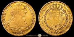 World Coins - Charles III (1759-1788). 8 escudos. 1786. Mexico. FM. (Cal-2021). (Cal onza-785). Gold. 26.92 grams. Mint and assayer inverted. Slight luster. Minor marks. Choice Very Fine.