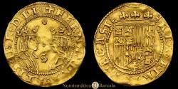 World Coins - Catholic Monarchs (1474-1504). Seville. Excelente. (Cal2019- 669). Gold. 3.48 g. Y and S between the busts. Without the word ET on the obverse. Choice VF.