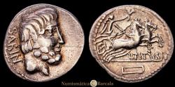 Ancient Coins - Tituria. L. Titurius L.f. Sabinus. Denarius. 89 BC Rome. Crawford 344/3. AR. 3.68 grams. Rare symbol. Attractive cabinet patina. Choice VF.