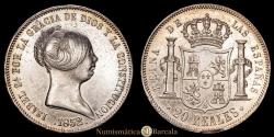 World Coins - Isabella II (1833-1868). 20 reales. 1852. Madrid. (Cal-594). Ag. 26.11 grams. Choice Extremely Fine.