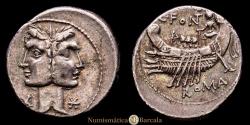 Ancient Coins - C. FONTEIUS. Denarius (114-113 BC). Rome. Crawford 290/1. 3.87 g. XF. Light toning.