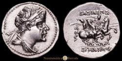 Ancient Coins - Greco-Baktrian - Eukratides I. Drachm. (4.25 g.). 170-145 B.C. HGC-12135. MS. Original luster.