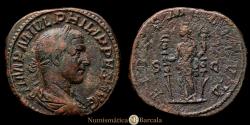 Ancient Coins - Philip I. Sestertius. 244-249 A.D. Rome. (RIC IV 172a). (C-59). AE. 16.57 grams, 31 mm. Scarce. VF+.