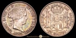 World Coins - Isabella II (1833-1868). 1 escudo. 1867. Madrid. (Cal-565). Ag. 13.01 g. Soft and attractive iridescent toning. Choice Extremely Fine.