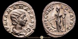 Ancient Coins - Julia Mamaea. Denarius. 222-235 AD. Rome. (RIC IV 343). (Seaby 35). AR. 2.42 g. Choice specimen. Retains some original mint luster. Rare in this condition. Choice Extremely Fine.
