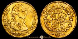 World Coins - Charles III (1759-1788). 1/2 escudo. 1773. Madrid. PJ. (Cal-1258). Gold. 1.73g. Minor marks. Choice Very Fine.