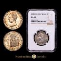 World Coins - Centenary of the Peseta (1868-1931). Alfonso XIII (1886-1931). 2 pesetas. 1892*18-92. Madrid. PGM. (Cal-85). Silver. Light toning. Original luster. Encapsulated by NGC as MS 63.