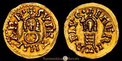 World Coins - Suinthila (621-631). Tremissis. Emerita (Mérida). (Cnv-327.10). (R. Pliego-393a). Au. 1.53 g. Traces of original luster. Choice Extremely Fine (EF-).