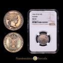 World Coins - Isabella II (1833-1868). 40 céntimos de escudo. 1866. Madrid. (Cal-501). Silver. Rare in this state of preservation. Encapsulated by NGC as MS 63. Beautiful patina.