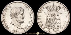 World Coins - Naples Mint - 120 Grana. (27.38g.). Sicily. 1857. KM-370. AU.