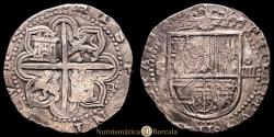 World Coins - Philip II (1556-1598). 4 reales. ND (ca. 1588). Seville. (Cal-576). Silver. 13.54 g. Assayer D square on reverse. Attractive cabinet patina. XF.