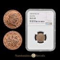 World Coins - Ferdinand VII (1808-1833). 2 maravedis. 1828. Segovia. (Cal-150). AE. Original luster and attractive color. Very scarce in this state of preservation. Encapsulated by NGC as MS 65 RB.