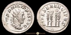 Ancient Coins - Philip I. Silver Antoninianus (3.75 g.). 244-249 AD. FIDES EXERCITVS. RIC-IV.III.62. XF. Traces of mint luster.