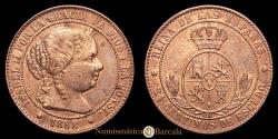 World Coins - Isabel II. 2 1/2 Céntimos (6.07 g.). 1868. Seville. Assayer O.M. AC-243. Choice Extremely Fine.