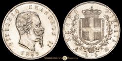 World Coins - Italy - Vittorio Emanuele II. 5 Lire. (25.1g). Milan. 1869. KM-8.3. XF+.