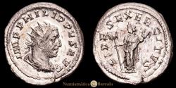 Ancient Coins - Philip I. Antoninianus. (5.92 g.). Rome. (244-249 AD). RIC-61. Choice EF. Reverse: FIDES EXERCITVS. Traces of original mint luster.