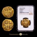 World Coins - Philip V (1700-1746). Gold Cob 8 Escudos 1745 LV. Encapsulated by NGC as XF Cleaned, Lima Mint, KM38.2, Cal-2164. 26.90 g. Variety without stars. Rare!!.
