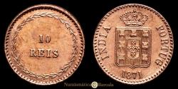 World Coins - India - D. Luis I. 10 Reis (6.38 g.). Bombay. 1871. KM-303. XF. Rare.