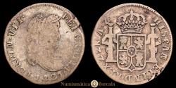 World Coins - FERNANDO VII (1808-1833). 2 Reales. (Ag. 6.81g/27mm). 1821. Zacatecas AZ. (Cal-1013). VG+.