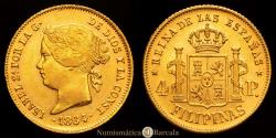 World Coins - Isabella II (1833-1868). 4 pesos. 1864. Manila. (Cal-858). Gold. 6.77 grams. Traces of original luster. AU-/AU. Rare in this condition.