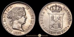 World Coins - Isabella II (1833-1868). 40 céntimos de escudo. 1865. Madrid. (Cal-500). (5.22 g.). Silver. Traces of original luster. Attractive specimen. Choice Extremely Fine.