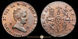 World Coins - Isabella II. 2 Maravedís (2.56 g.). 1848. Segovia. AC-60. Extremely Fine+. Rare.
