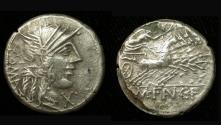 Ancient Coins - Roman Republic, M.Fannius, Denarius, Victory driving Quadriga Reverse, Contemporary Imitation!
