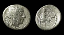 Ancient Coins - M Porcius Cato, Quinarius, Victory Seated reverse