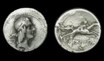 Ancient Coins - Roman Republic, L. Calpurnius Piso Frugi, Denarius, Horseman Galloping reverse!