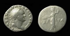 Ancient Coins - Vespasian, Denarius, Vesta Standing and Sacrificing reverse