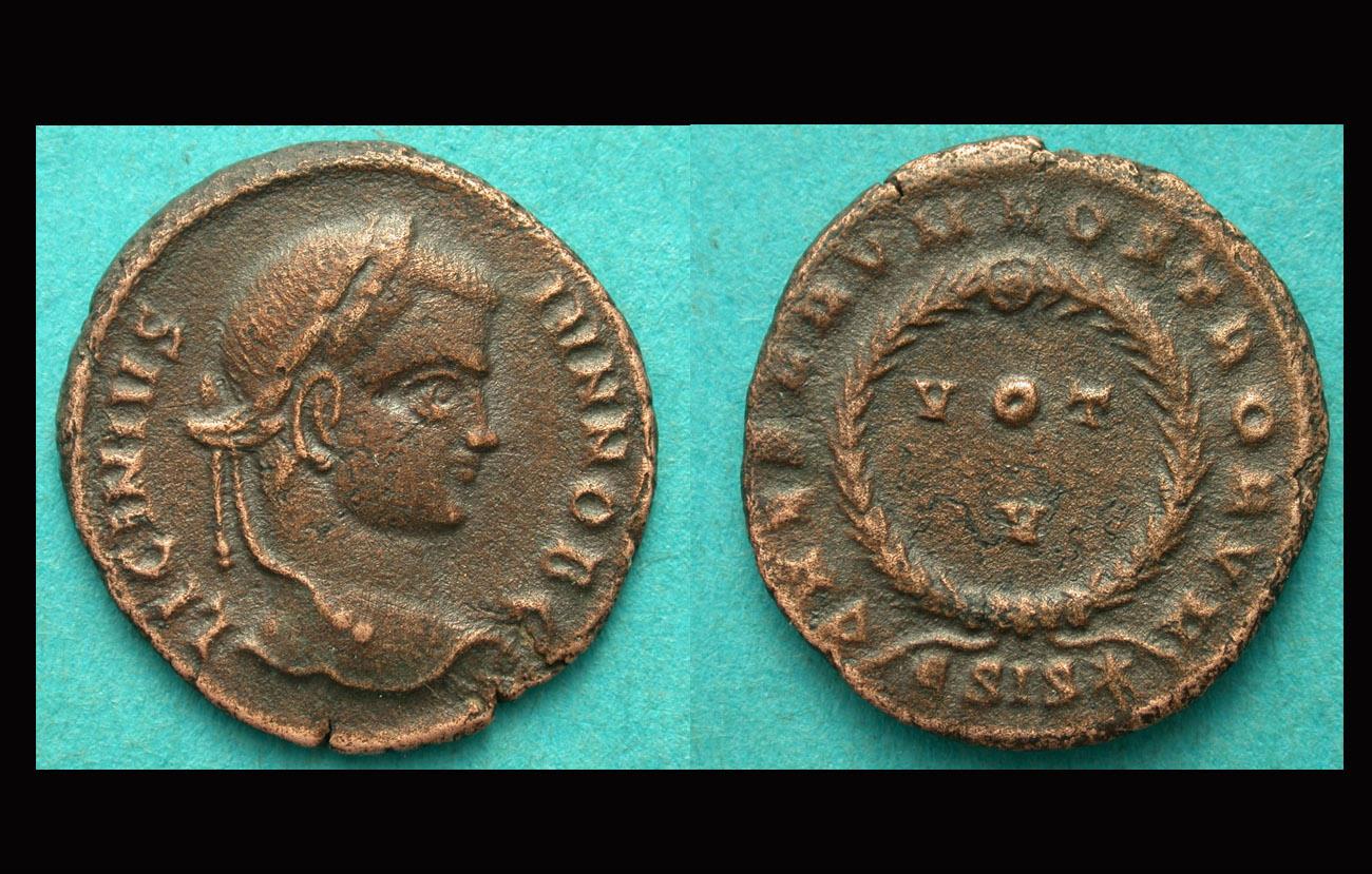 Licinius II, Siscia, Five Year Vow Issue, Remarkable Portrait!