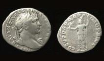 Ancient Coins - Trajan, Denarius, Roma reverse